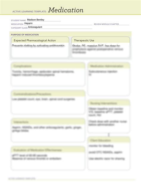 SOLUTION: Ati medication template heparin - Studypool