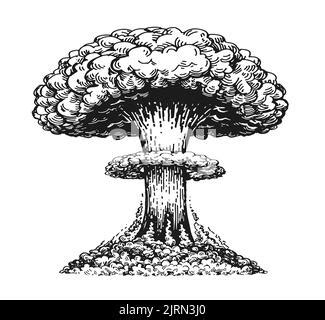 Inferno explode, destruction nuclear bomb isolated fiery burst flat cartoon icon. Vector fiery ...