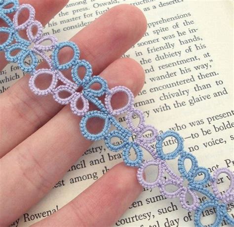 Lace Bookmark in Tatting - Eva in lilac and blue This tatted bookmark looks so delicate yet it ...