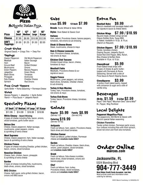 Marco's Pizza Menu, Menu for Marco's Pizza, Orange Park, Jacksonville ...