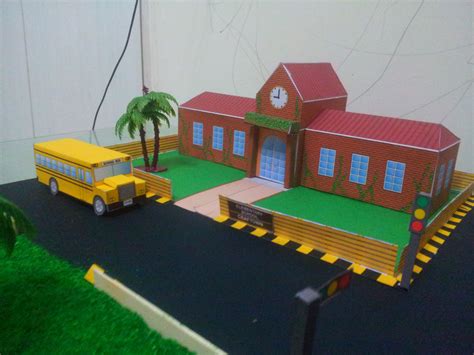 Miniature papercraft school building, road and bus | Paper crafts, Miniature school, Miniature ...