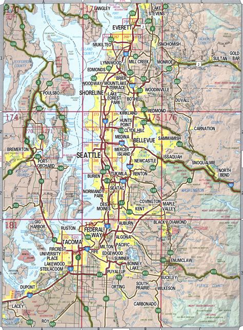 Seattle WA suburbs map. Roads map surrounding area Seattle WA