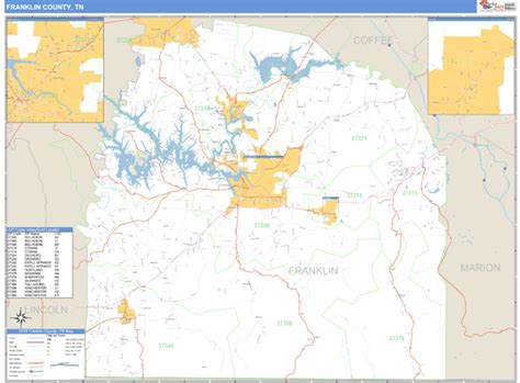 Franklin County, Tennessee Zip Code Wall Map | Maps.com.com