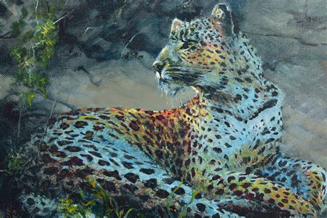 ROLF HARRIS (AUSTRALIAN 1930) 'LEOPARD RECLINING AT DUSK' a limited edition print 167/195, approx