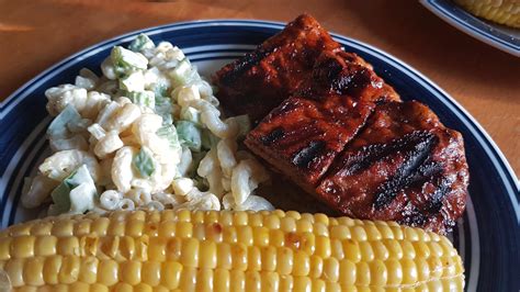 BBQ Seitan ribs, macaroni salad, and corn on the cob. Almost summer! - Dining and Cooking