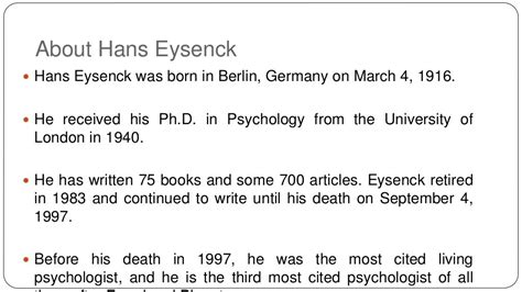 Hans Eysenck theory of Personality