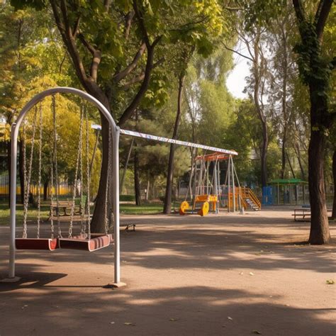 Premium AI Image | There is a swing set in the park with a bench and a ...