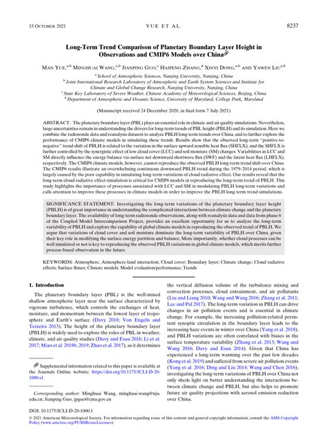 (PDF) Long-Term Trend Comparison of Planetary Boundary Layer Height in Observations and CMIP6 ...