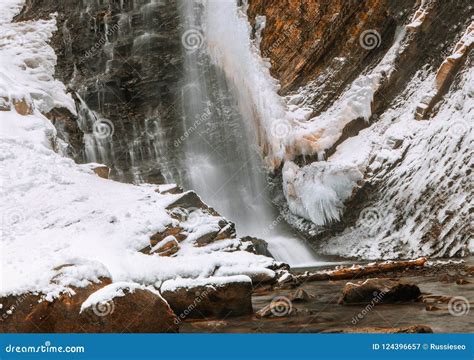 Mountain cascade in winter stock image. Image of landscape - 124396657