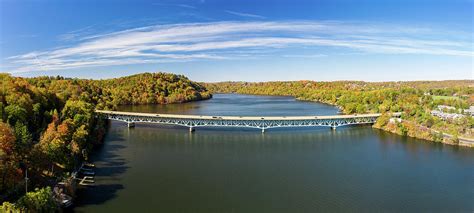 Aerial panorama of fall colors on Cheat Lake Morgantown, WV with ...