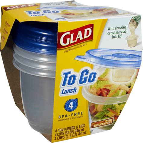 Glad Food Storage Containers, To Go Lunch, 32 Ounce, 4 Count | Plastic Containers | Market Basket