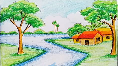 How to draw a landscape with diamond color pencil - YouTube