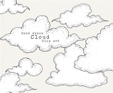 Cloud Clip Art, Hand Drawn Clouds Clipart, Cloud Illustration PNG ...