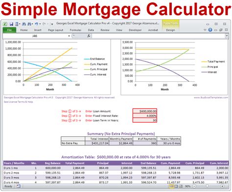 Georges Excel Mortgage Calculator Pro v4.0 | Mortgage calculator tools ...