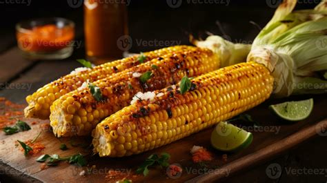 Grilled corn with buttery drizzle, BBQ classic. Generative AI 30463014 ...