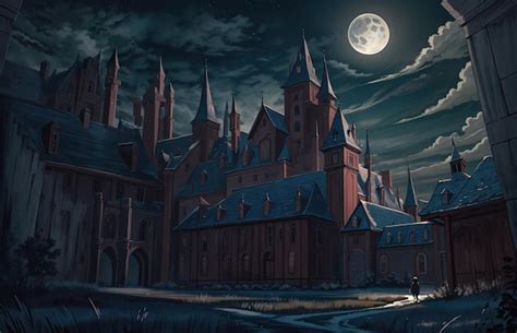 Premium AI Image | anime style a dark castle in the night