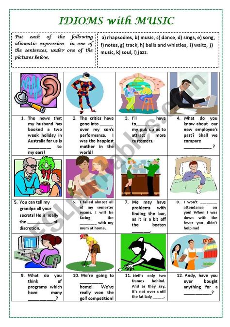 IDIOMS WITH MUSIC (with key) worksheet | Idioms, Idiomatic expressions, Music lessons