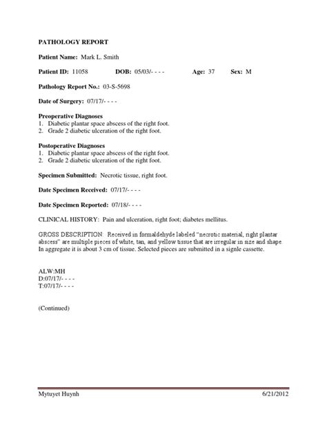 Medical Transcription - Pathology Report