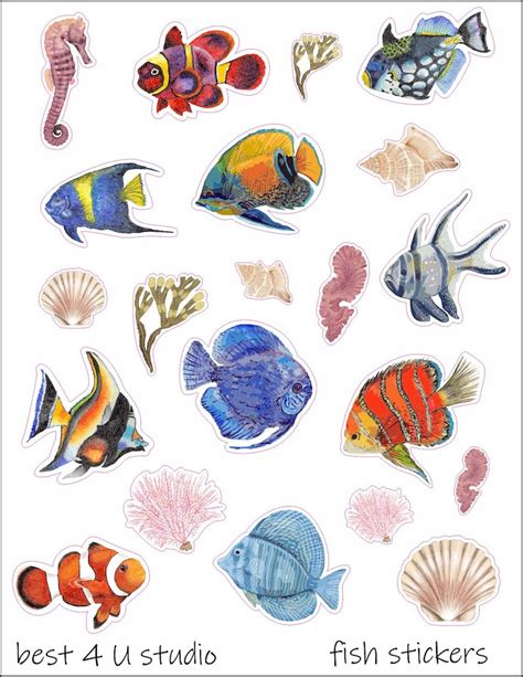 Fish Stickers Ocean Fish Colourful Fishes Party Stickers - Etsy