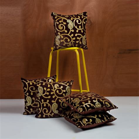 Buy Dark Brown Velvet Solid Cushion Covers - Set of 5 (16 X 16 Inch) Online in India - Wooden Street