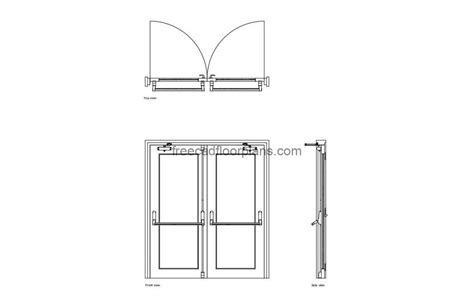 Panic Bar Double Glass Door - Free CAD Drawings