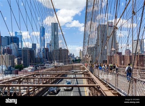 View from Brooklyn Bridge Pedestrian Walkway looking towards Stock Photo, Royalty Free Image ...