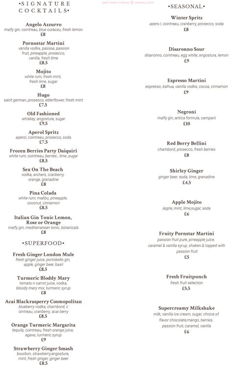 Menu at D'Angelo Bar & Restaurant, Orpington