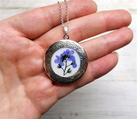 Forget me not necklace Picture locket Pressed flower jewelry | Etsy