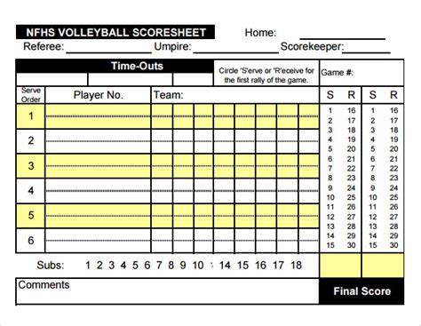 Free Printable Volleyball Score Sheets