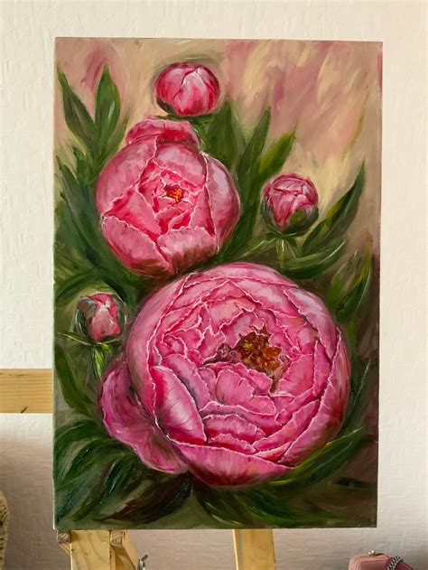 Peony oil painting Peony painting Pink peony art Floral fine | Etsy