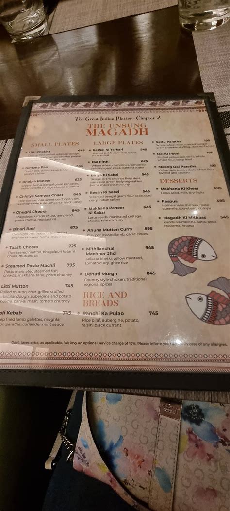 Menu at Saga, Gurugram