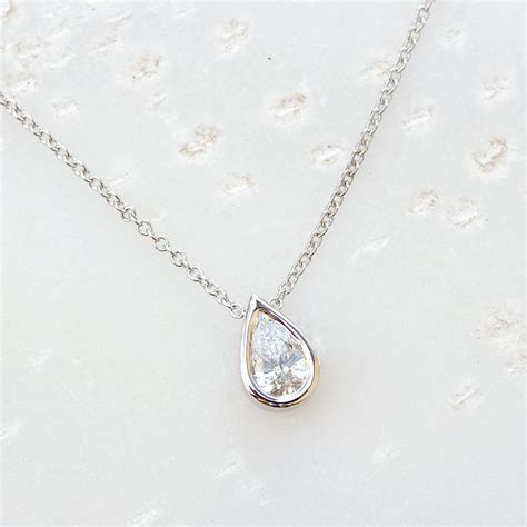 Pear Diamond Pendant Necklace Teardrop Diamond Bezel Setting | Etsy | Pear shaped diamond ...