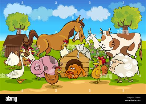 Farm animals country scene cartoon hi-res stock photography and images - Alamy