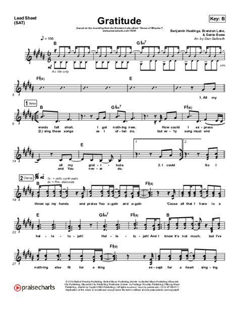 Gratitude Sheet Music PDF (Brandon Lake) - PraiseCharts