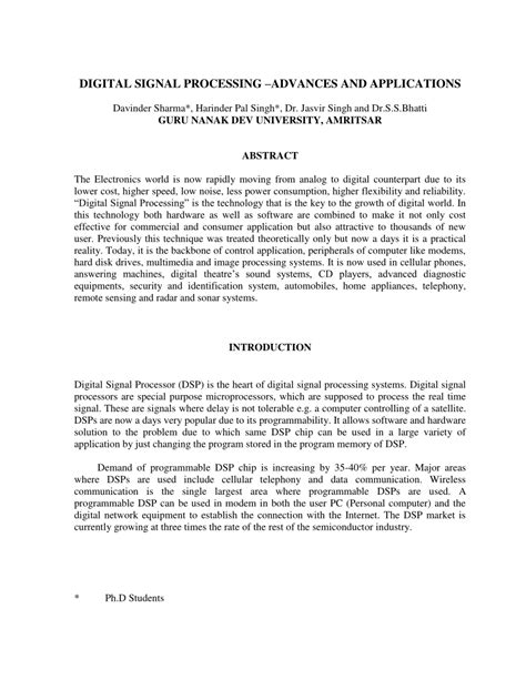 (PDF) Digital Signal Processing – Advances and Applications