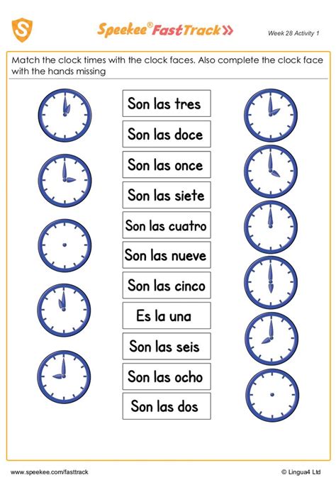 Free Spanish Printable: Clock times and clock faces | Spanish worksheets, Spanish lessons for ...