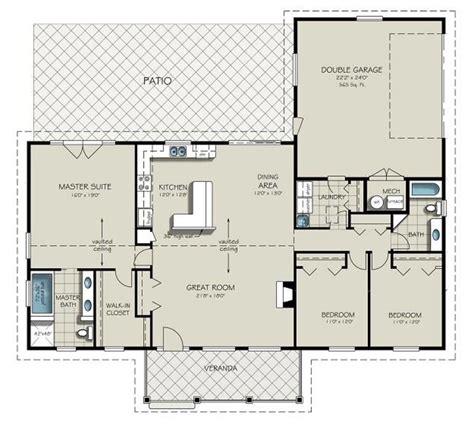 Ranch Style House Plan - 3 Beds 2 Baths 1924 Sq/Ft Plan #427-6