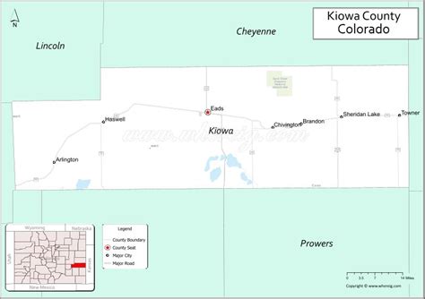 Map of Kiowa County, Colorado showing cities, highways & important ...