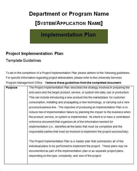 Project Implementation Plan Template - 6+ Free Word, Excel Documents ...