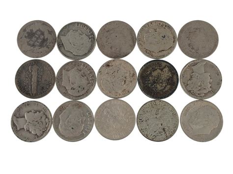 Lot - Lot of 15 U.S. Miscellaneous Silver Dimes