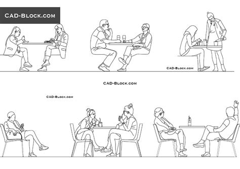 People sitting in Cafe, download AutoCAD blocks, elevation view | Drawing people, People sitting ...