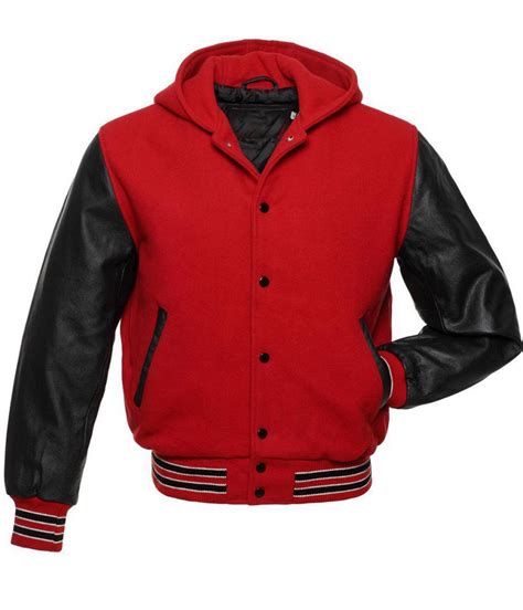 Baseball Red Varsity Jacket with Black Leather Sleeves - Jackets Masters