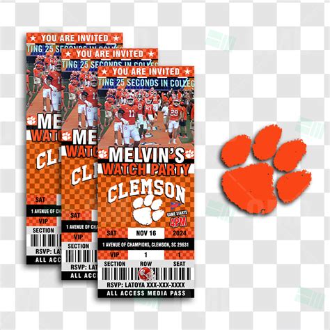 Clemson Tigers Sports Party Ticket Style Invites – Sports Invites