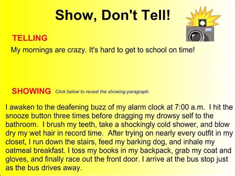 Show, Don't Tell | Writing lessons, Teaching writing, Classroom writing