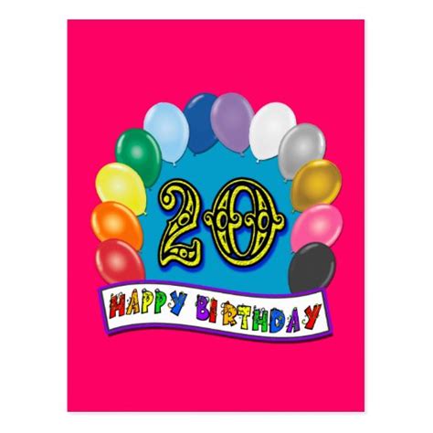 20th Birthday Gifts with Assorted Balloons Design Postcard | Zazzle