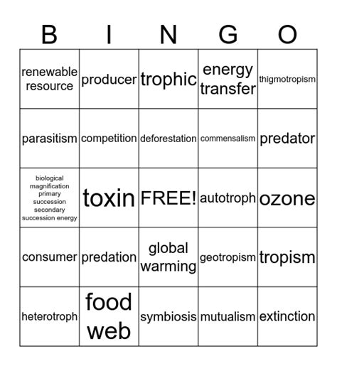 What Is Ecology Unit Vocabulary Words Bingo Card – NBKomputer