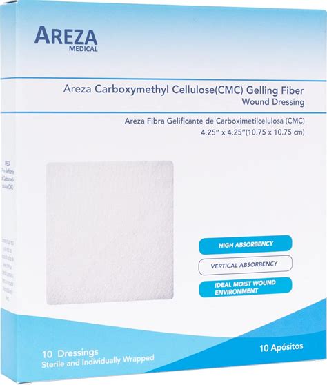 Amazon.com: Areza CMC Gelling Fiber Wound Dressing 4.25” x 4.25” (10.75 ...