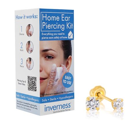 New Inverness Home Ear Piercing Kit with a 24K Gold Plated 3MM CZ Long ...