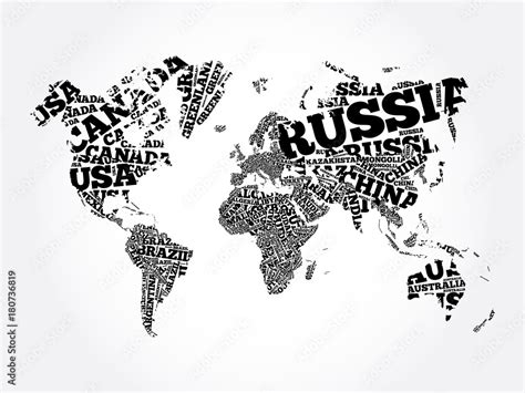 World Map in Typography word cloud, names of countries, education ...