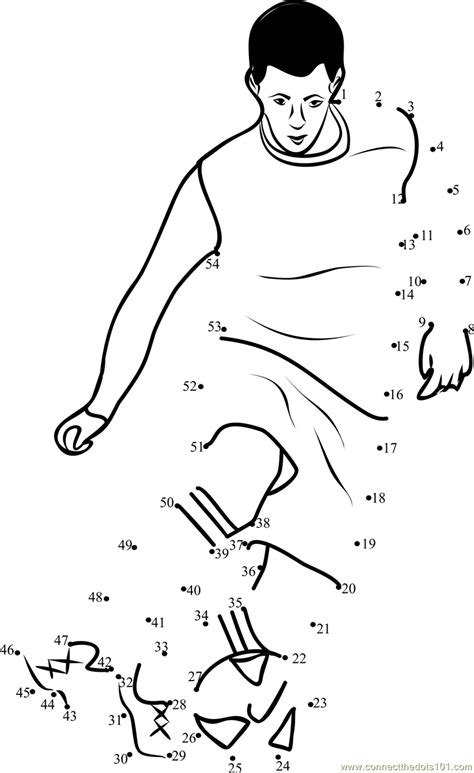 Football playing dot to dot printable worksheet - Connect The Dots